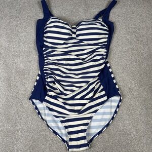 Glow & Grow women's‎ maternity swimsuit medium Beach 9 Months Navy White Striped